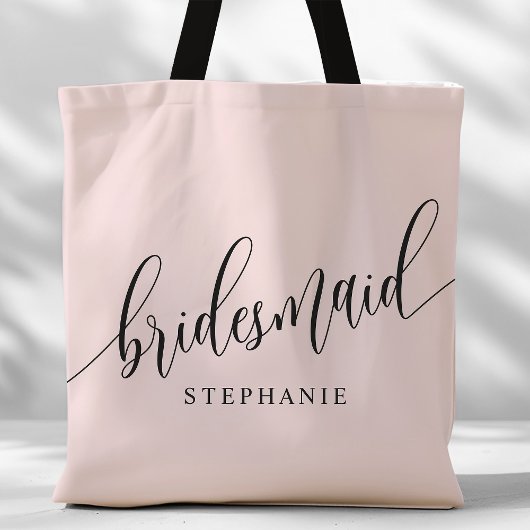 Blush Roze Bruidsmeisje Modern Script Tote Bag