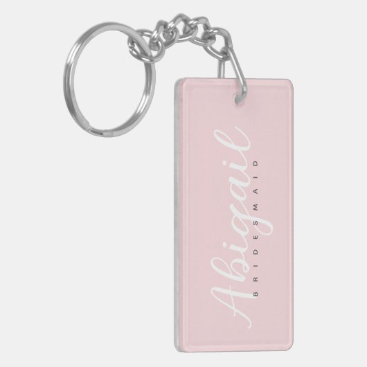 Blush Roze Bruidsmeisje Script Naam Bruids Party Sleutelhanger (Voorkant Links)