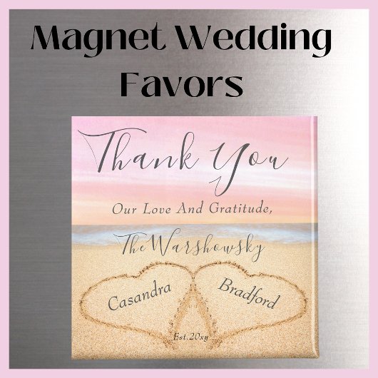 Blush Roze Bruiloft 2 Hart Zand Bruiloft gunst Magneet