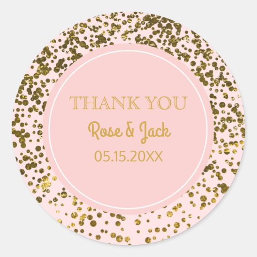 Blush Roze Bruiloft Faux Goud Glitter Confetti Sti Ronde Sticker (Voorkant)