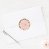 Blush Roze Bruiloft Faux Goud Glitter Confetti Sti Ronde Sticker (Envelop)