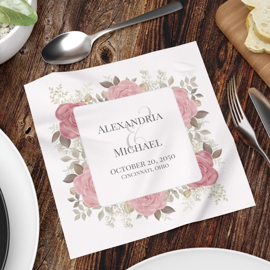 Blush roze bruiloft gepersonaliseerde bloem servet