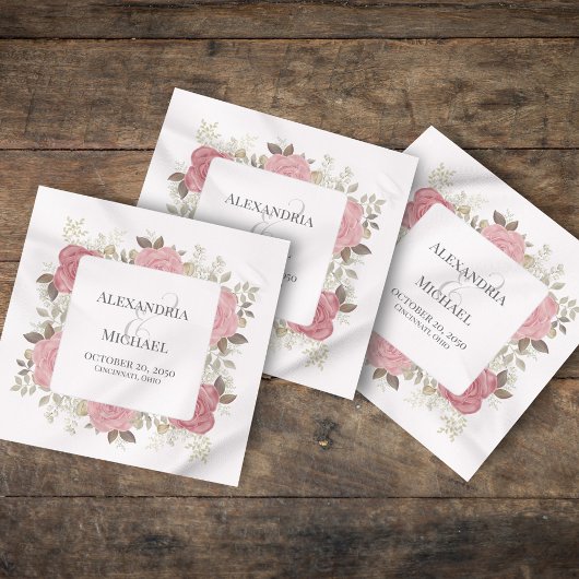Blush roze bruiloft gepersonaliseerde bloem servet