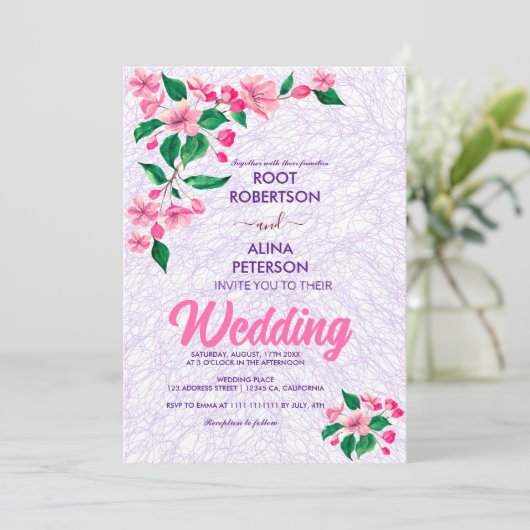 Blush roze bruiloft kaart (Staand voorkant)