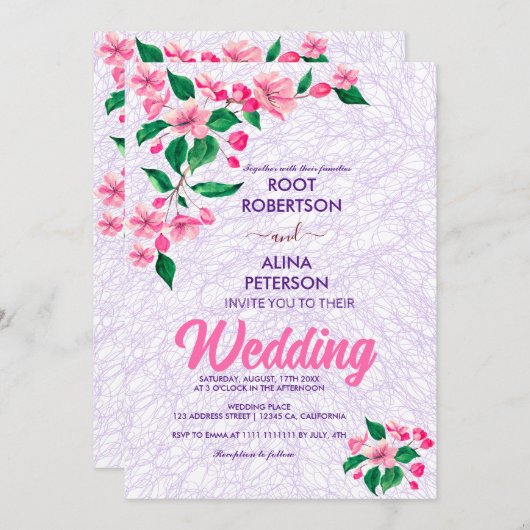 Blush roze bruiloft kaart (Voorkant / Achterkant)