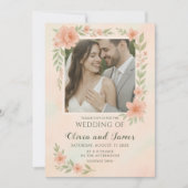 Blush Roze bruiloft met Bloemen Lijst & Foto Kaart (Voorkant)