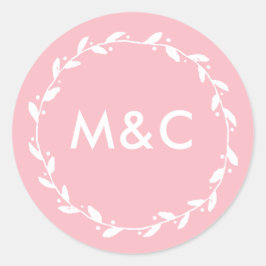 Blush roze bruiloft monogram stickers