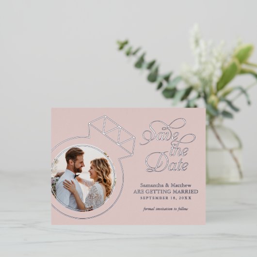 Blush roze bruiloft opslaan Datum aankondigingen (Staand Voorkant)