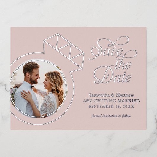 Blush roze bruiloft opslaan Datum aankondigingen (Voorkant)