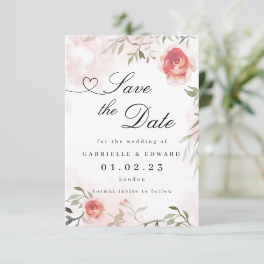 Blush roze bruiloft Opslaan Datum Save The Date (Staand voorkant)