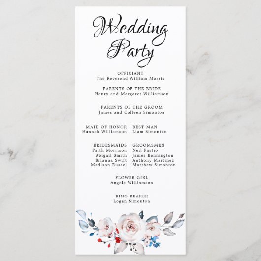 Blush roze bruiloft programmakaart (Achterkant)