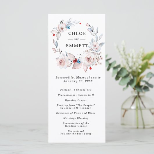 Blush roze bruiloft programmakaart (Staand voorkant)