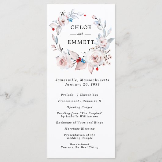 Blush roze bruiloft programmakaart (Voorkant)