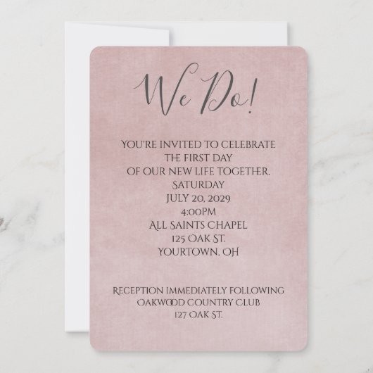 Blush roze bruiloft Roos achtergrond Kaart (Achterkant)