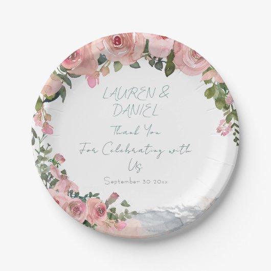 Blush Roze Bruiloft Thema Papier Borden Papieren Bordje (Voorkant)