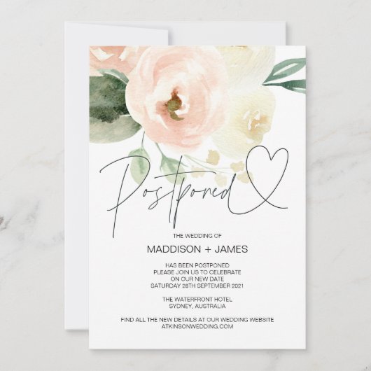 Blush roze bruiloft uitgesteld Verander de datum Kaart (Voorkant)