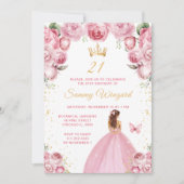 Blush Roze Bruin Haar Prinses Verjaardagsfeest Kaart (Voorkant)