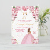 Blush Roze Bruin Haar Prinses Verjaardagsfeest Kaart (Staand voorkant)