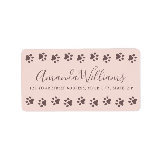 Blush roze bruin poot print rand retour adres etiket (Voorkant)
