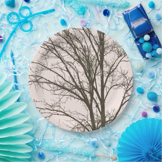 Blush roze bruine boom takken papieren bordje (Feest)