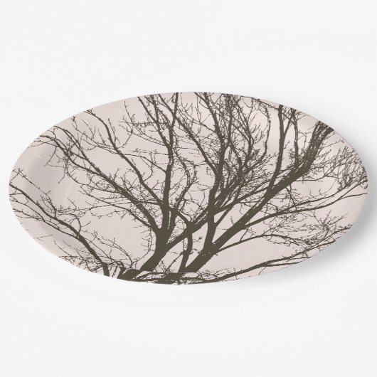 Blush roze bruine boom takken papieren bordje (Gekanteld)