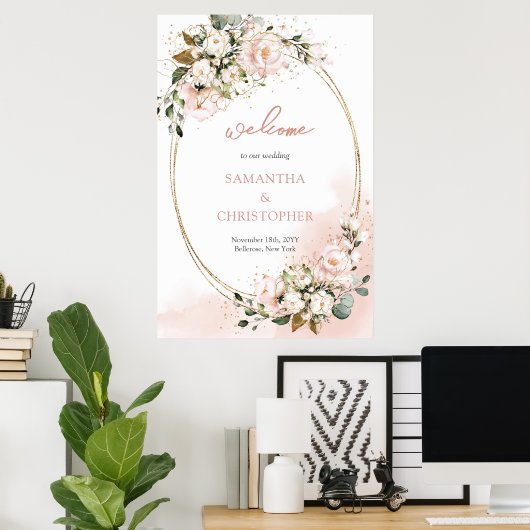 Blush roze bruine bruine goudglitter bruiloft poster (Thuiskantoor)