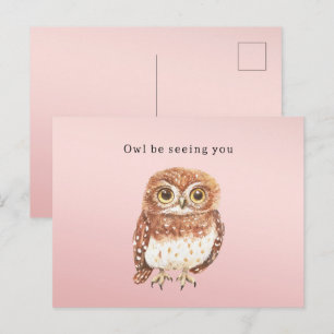 Blush Roze Bruine Uil Tot We Elkaar Weerzien Briefkaart