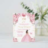 Blush Roze Brunette Haar Prinses Verjaardagsfeest Briefkaart (Staand voorkant)