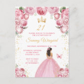 Blush Roze Brunette Haar Prinses Verjaardagsfeest Briefkaart (Voorkant)