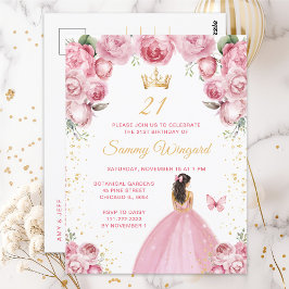 Blush Roze Brunette Haar Prinses Verjaardagsfeest Briefkaart