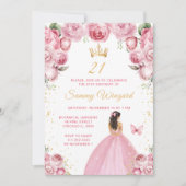 Blush Roze Brunette Haar Prinses Verjaardagsfeest Kaart (Voorkant)