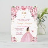 Blush Roze Brunette Haar Prinses Verjaardagsfeest Kaart (Staand voorkant)