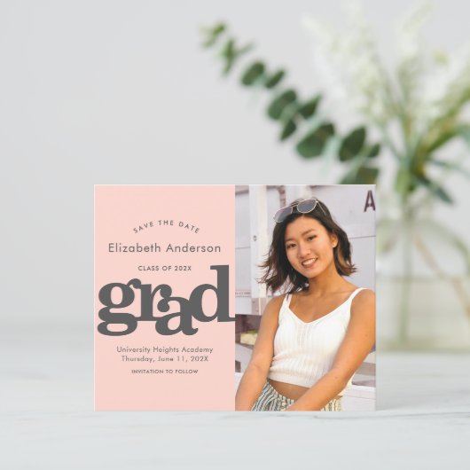 Blush Roze Budget Foto Opslaan Datum Afstuderen Ui (Staand voorkant)