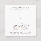 Blush roze cadeaubon schoonheidssalon script kortingskaartje (Achterkant)