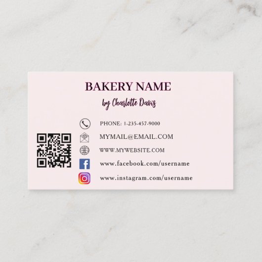 Blush roze cake gebak cupcakes bakkerij QR code Visitekaartje (Achterkant)