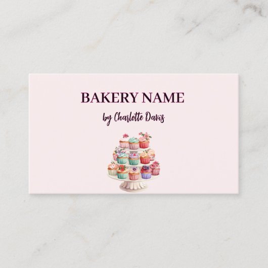 Blush roze cake gebak cupcakes bakkerij QR code Visitekaartje (Voorkant)