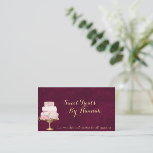 Blush roze Cake met Florals en glitter Bakery Visitekaartje (Staand voorkant)