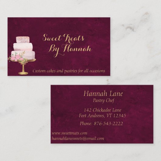 Blush roze Cake met Florals en glitter Bakery Visitekaartje (Voorkant / Achterkant)