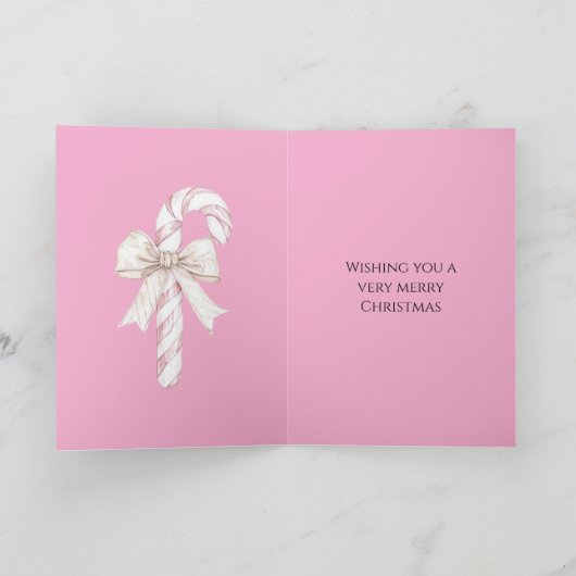 Blush Roze Candy Cane Kerst Kaart (Binnen)