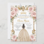  Blush Roze Champagne Floral Quinceañera Kaart (Voorkant)