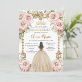  Blush Roze Champagne Floral Quinceañera Kaart (Staand voorkant)