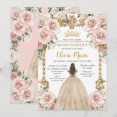  Blush Roze Champagne Floral Quinceañera Kaart (Voorkant / Achterkant)
