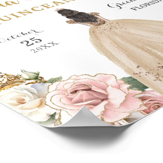  Blush Roze Champagne Floral Quinceañera Poster (Hoek)