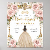  Blush Roze Champagne Floral Quinceañera Poster (Voorkant)