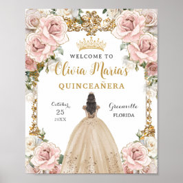  Blush Roze Champagne Floral Quinceañera Poster