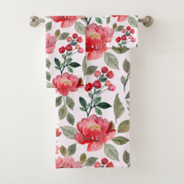 Blush roze Cherry Red Floral Pattern Bad Handdoek