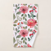 Blush roze Cherry Red Floral Pattern Bad Handdoek (Handdoek)