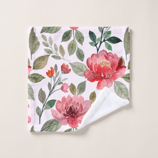 Blush roze Cherry Red Floral Pattern Bad Handdoek (Wasdoekje)