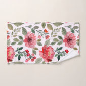Blush roze Cherry Red Floral Pattern Bad Handdoek (Handdoek)