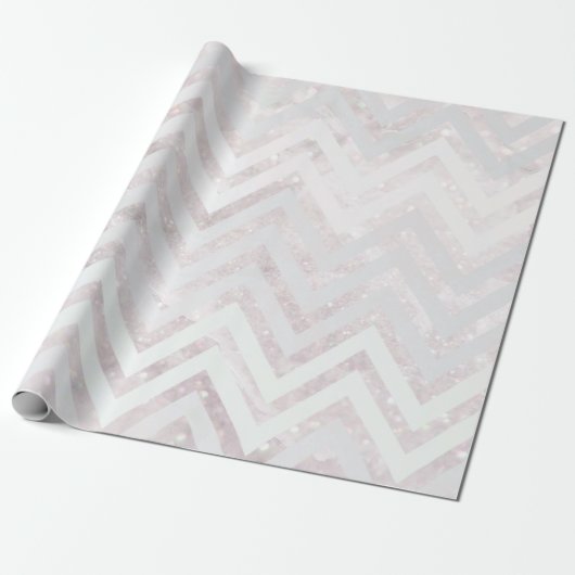 Blush Roze Chevron Crystal Glitter Wrapping Papier (Uitgerold)